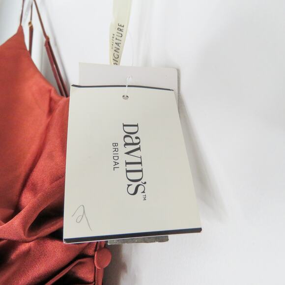 David's Bridal Galina Charmeuse Draped One-Shoulder Bridesmaid Dress 4 Cinnamon - Picture 6 of 7